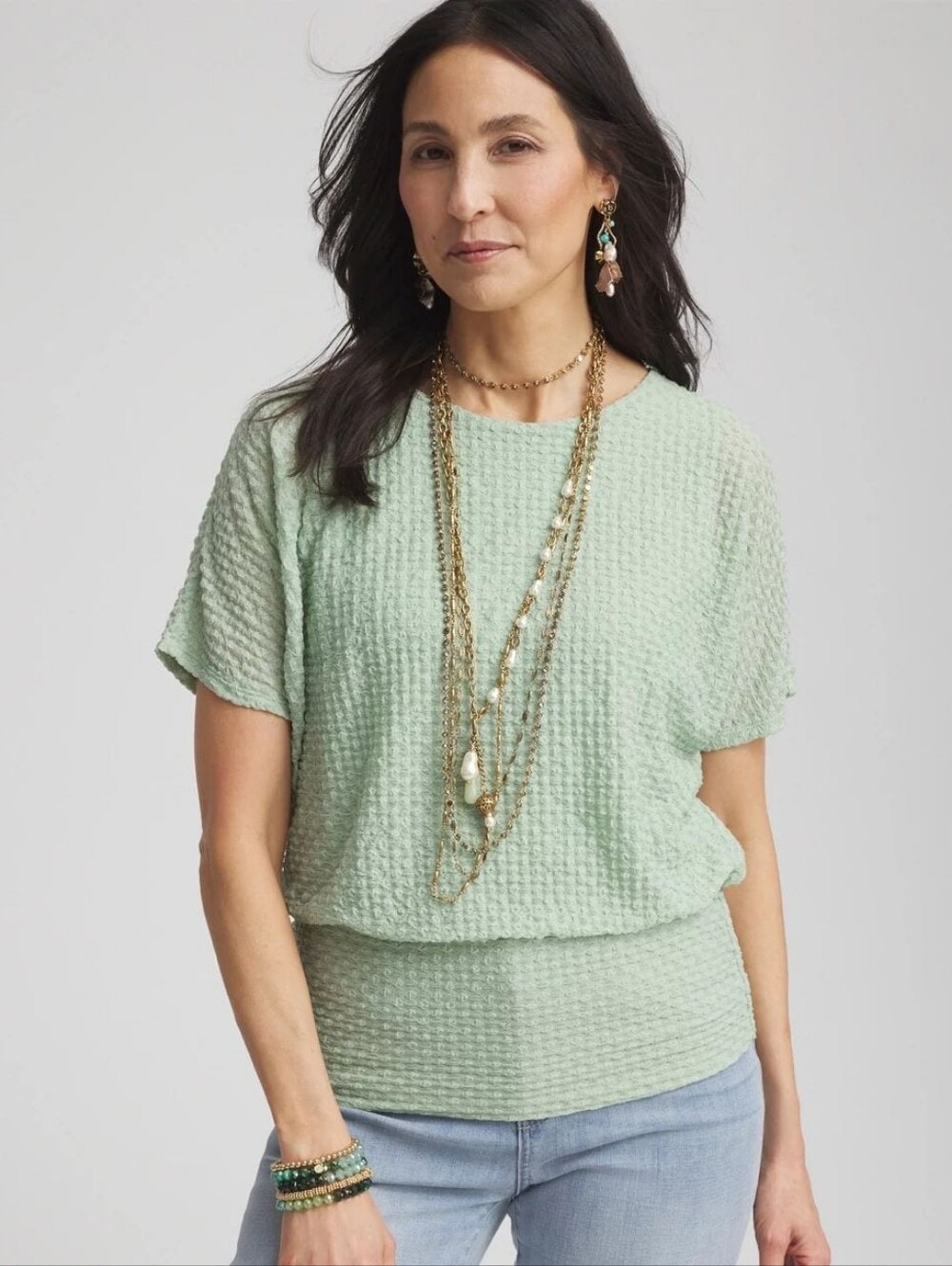 Jacquard Banded Hem Top from Chico's In Moroccan Mint Sz 1